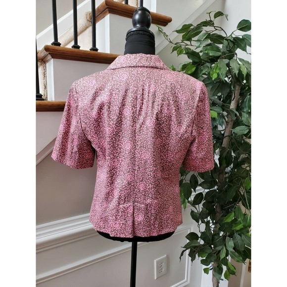 Sigrid Olsen Women Pink Floral Cotton Half Sleeve 3 Buttons Fitted Blazer - Picture 7 of 12
